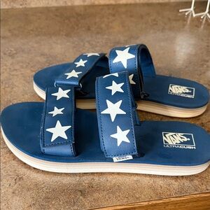 Vans Navy Slide Sandals with White Stars